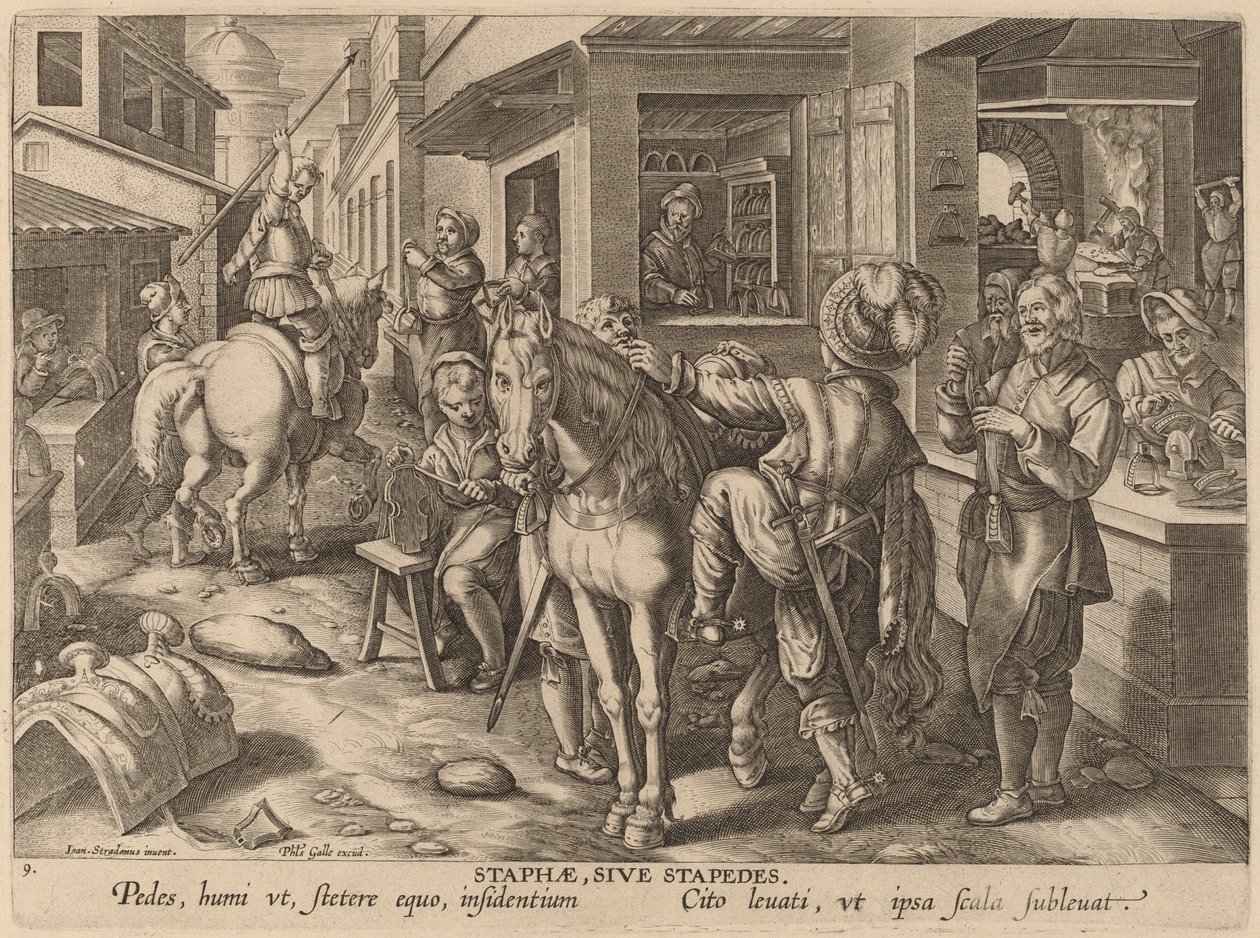 Staphae, Sive Stapedes (estribos ou apoios para os pés) de Workshop of Philip Galle after Jan van der Straet