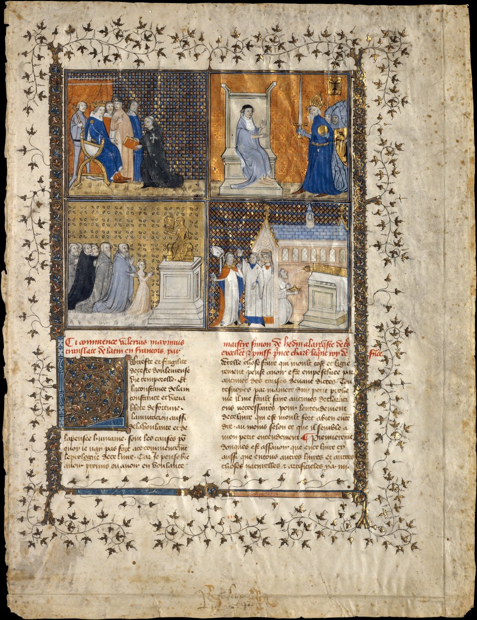 Folha de um manuscrito de Valerius Maximus, ca. 1380-90. de Workshop of Pierre Remiet