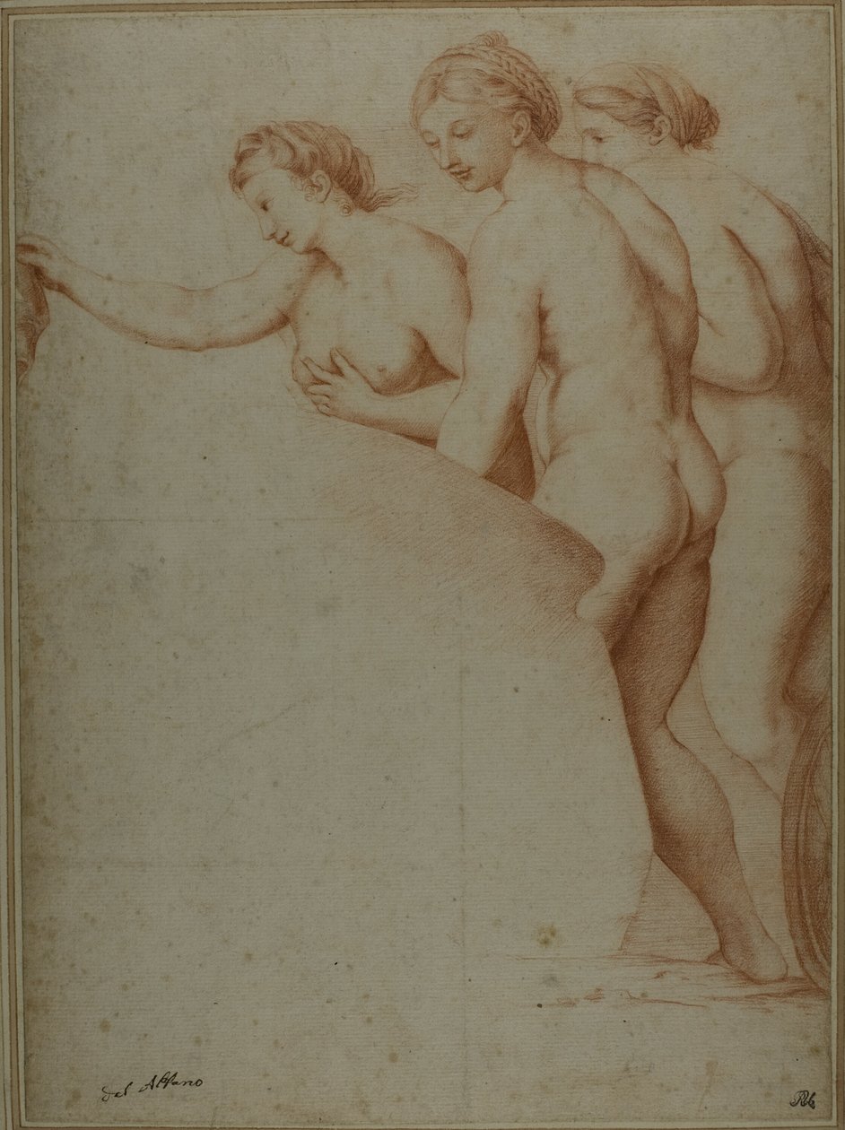 Três mulheres nuas de Workshop of Raphael