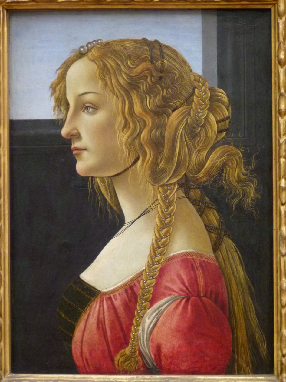 Alemão: Profilbildnis einer jungen Frau Retrato de perfil de uma jovem mulher, provavelmente Simonetta de Workshop of Sandro Botticelli