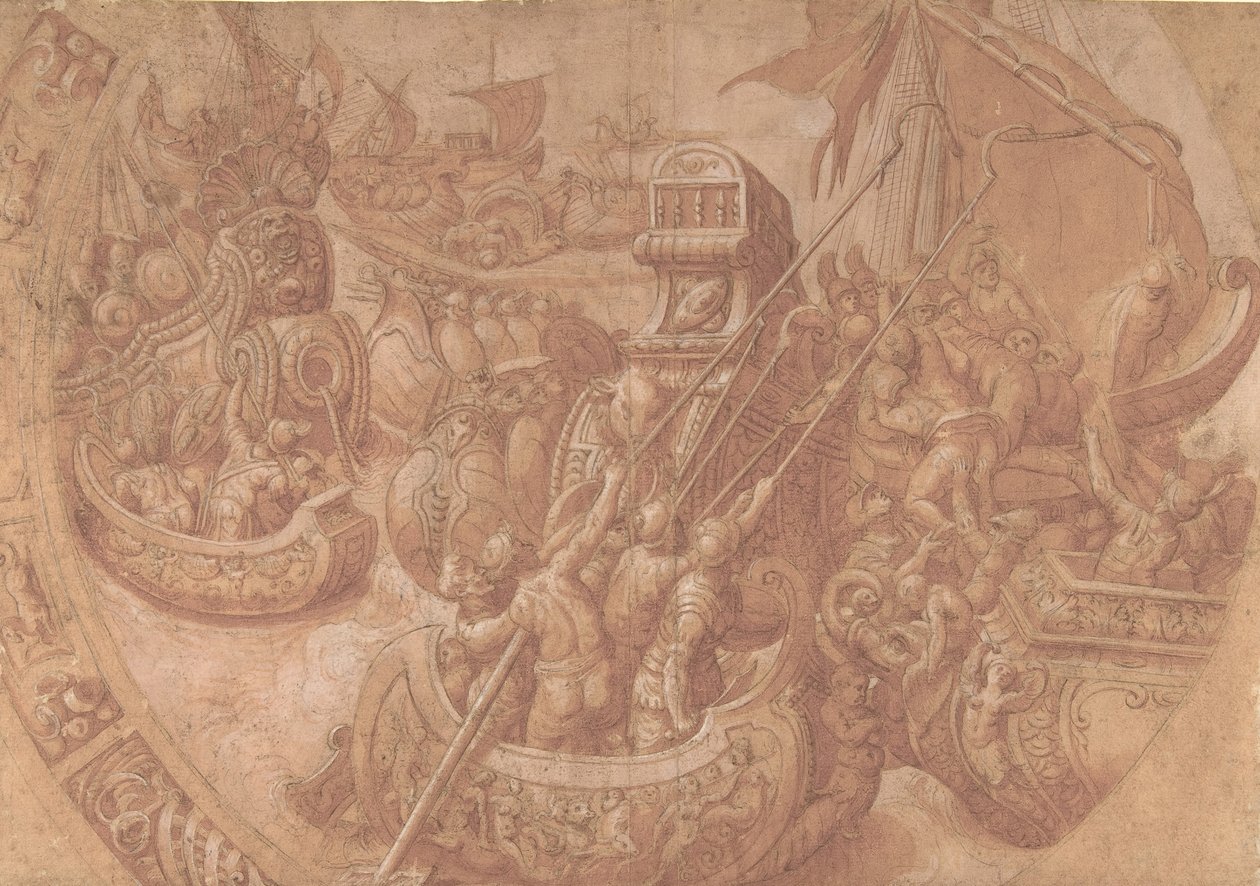 A Batalha Marítima no Golfo de Morbihan, século XVI. de Workshop of Taddeo Zuccaro.