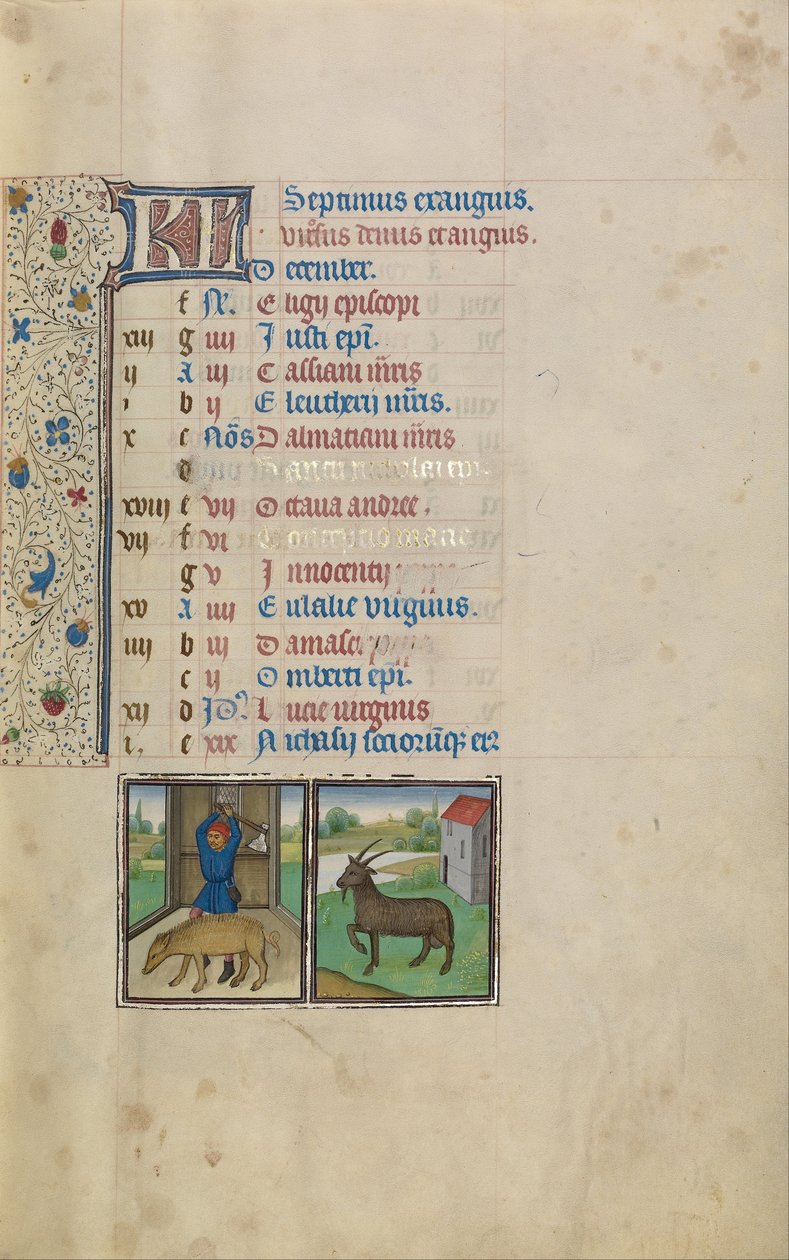 Um homem matando um porco; Signo Zodiacal de Capricórnio de Workshop of Willem Vrelant