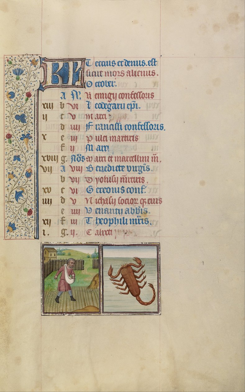 Um homem semeando; Signo Zodiacal de Escorpião de Workshop of Willem Vrelant