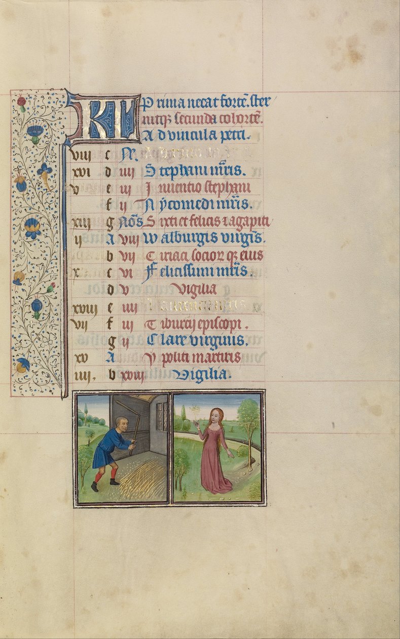 Um homem debulhando; Signo Zodiacal de Virgem de Workshop of Willem Vrelant