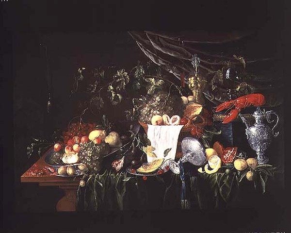 Natureza Morta com Fruta e uma Lagosta (óleo sobre tela) de Wouter Mertens