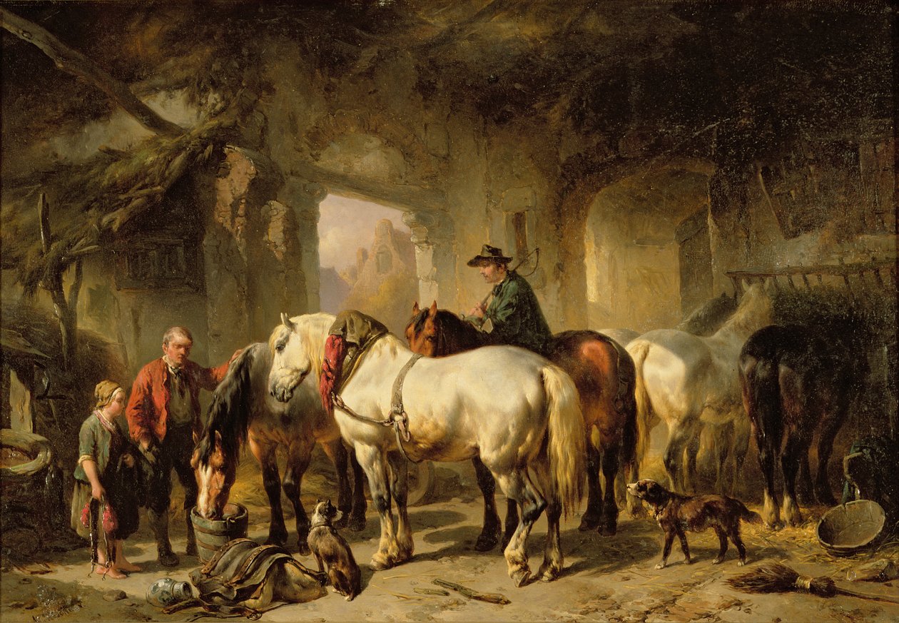 Cavalos, alimentação, em, a, estável de Wouterus Verschuur