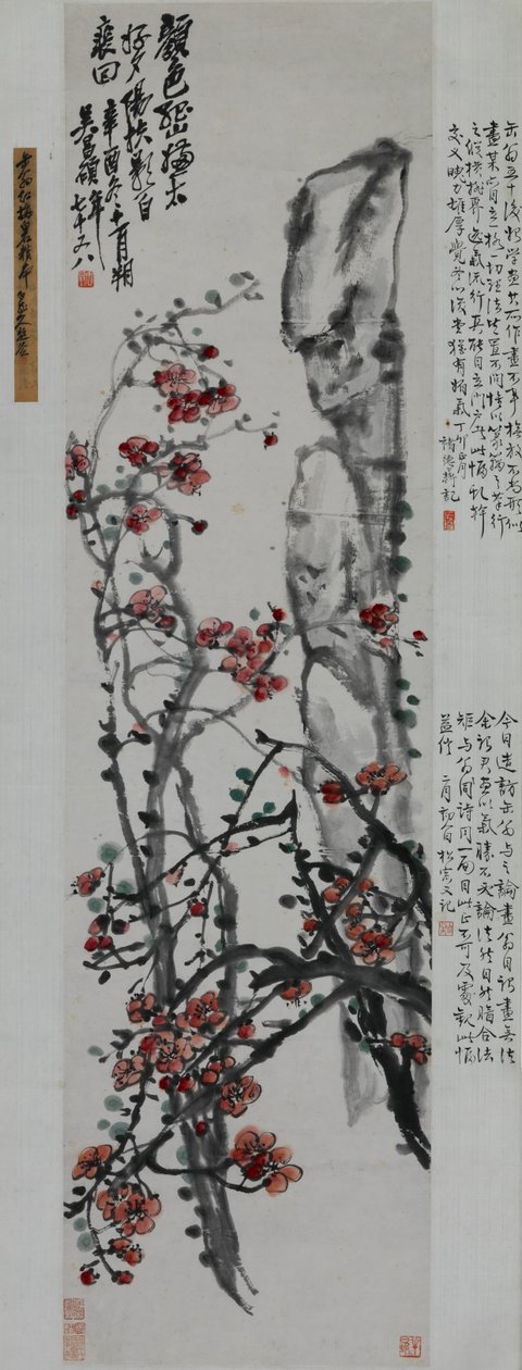 Flores de ameixa vermelha e rock de Changshuo Wu