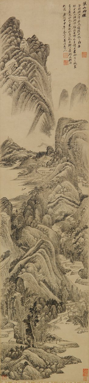 Riachos e Montanhas após a Chuva, dinastia Qing, 1704 (tinta sobre papel) de Wu Li