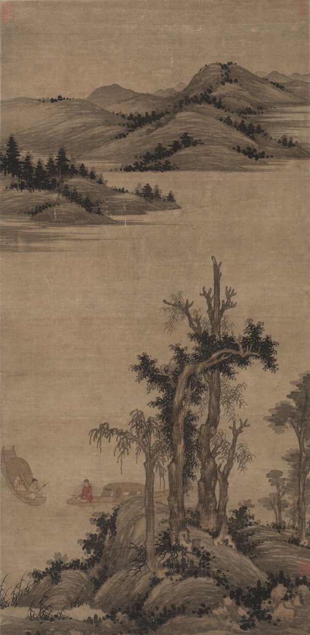 Pescadores-eremitas no córrego e na montanha, 1300s. de Wu Zhen