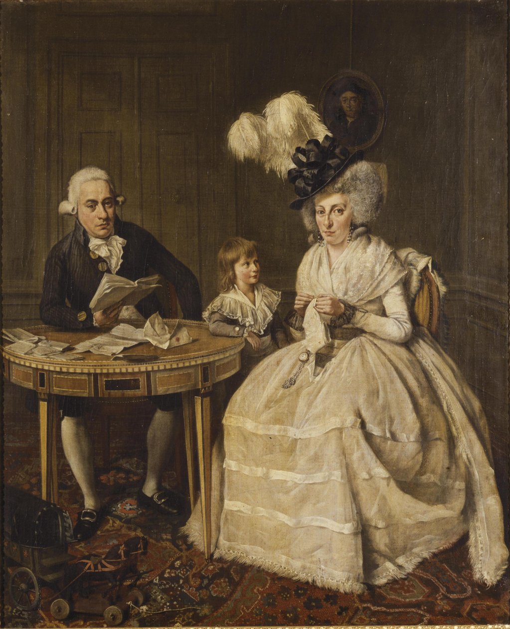 Retrato de Johannes Enschedé jr. com sua esposa Johanna Swaving e seu filho Johannes Enschedé III, por Wybrand Hendriks em 1796 de Wybrand Hendricks