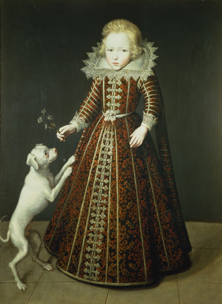 Criança, com, um, cão de Wybrand Simonsz. de Geest