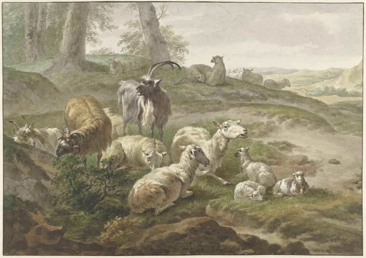 Dólares e ovelhas numa paisagem montanhosa de Wybrand Hendriks