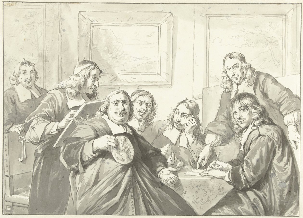 Os supervisores da Guilda de São Lucas em Haarlem, 1675. de Wybrand Hendriks