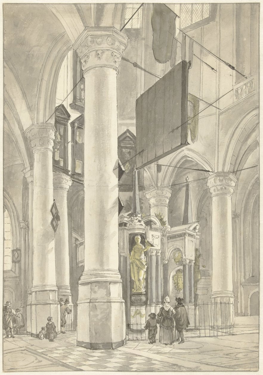 Vista no Nieuwe Kerk em Delft, com o túmulo de William de Orange de Wybrand Hendriks
