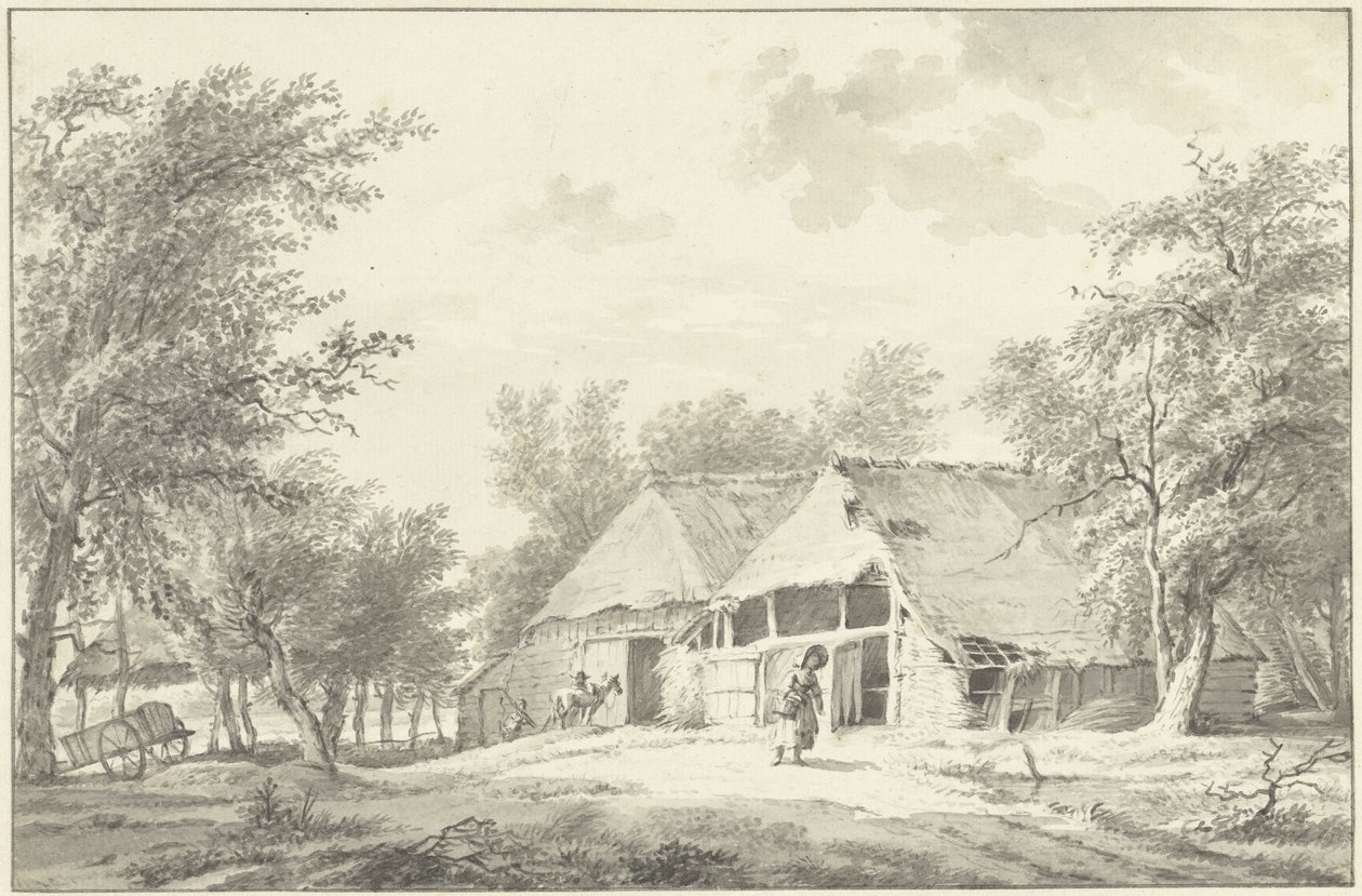 Paisagem com casa de campo e mulher com cesto de Wybrand Hendriks