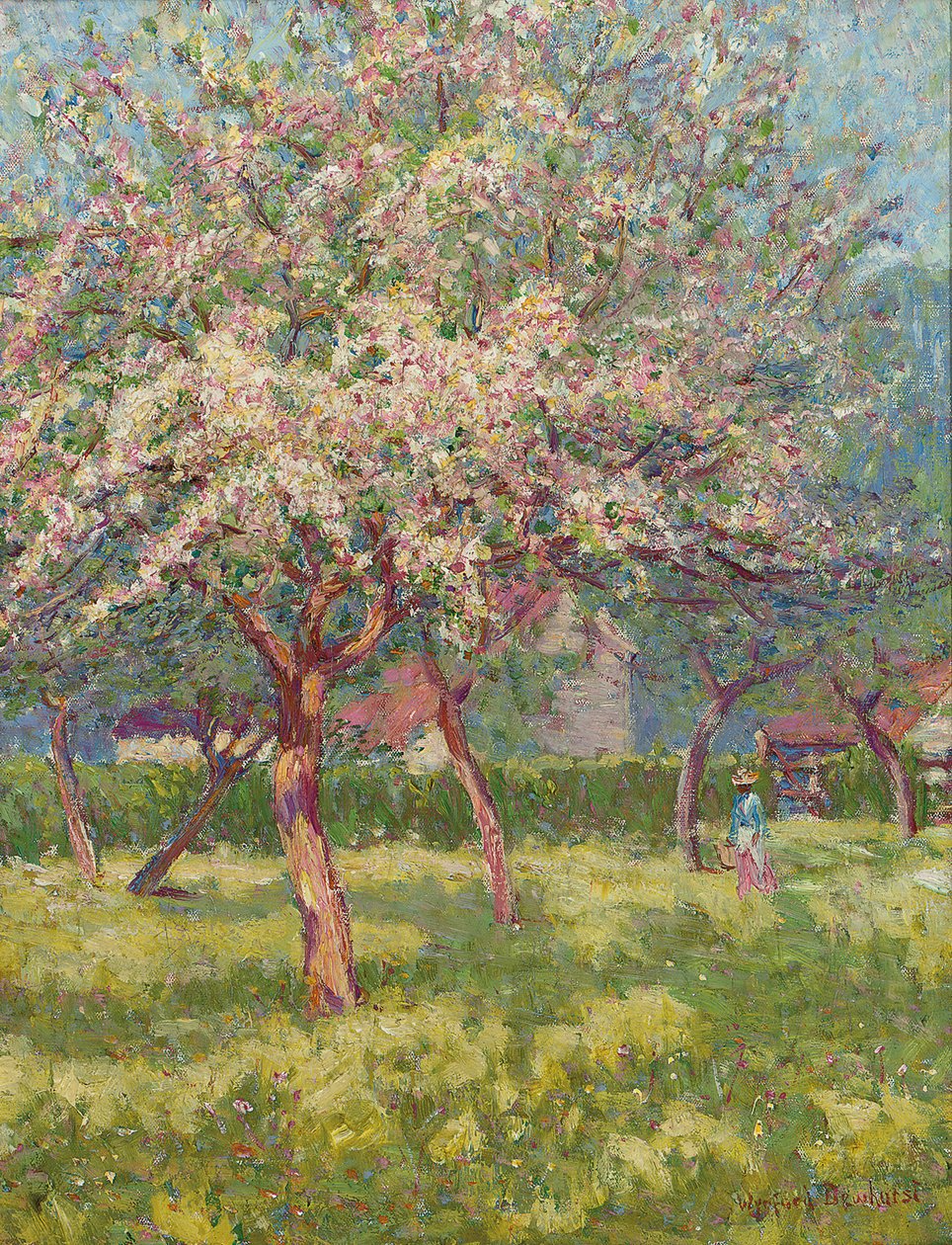 Um pomar em flor (óleo sobre tela) de Wynford Dewhurst
