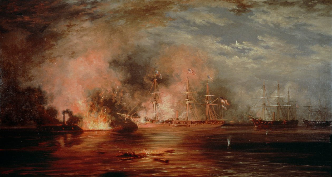 Farragut Passando pelos Fortes abaixo de Nova Orleans, 1862 (re CH204254) de Xanthus Russell Smith