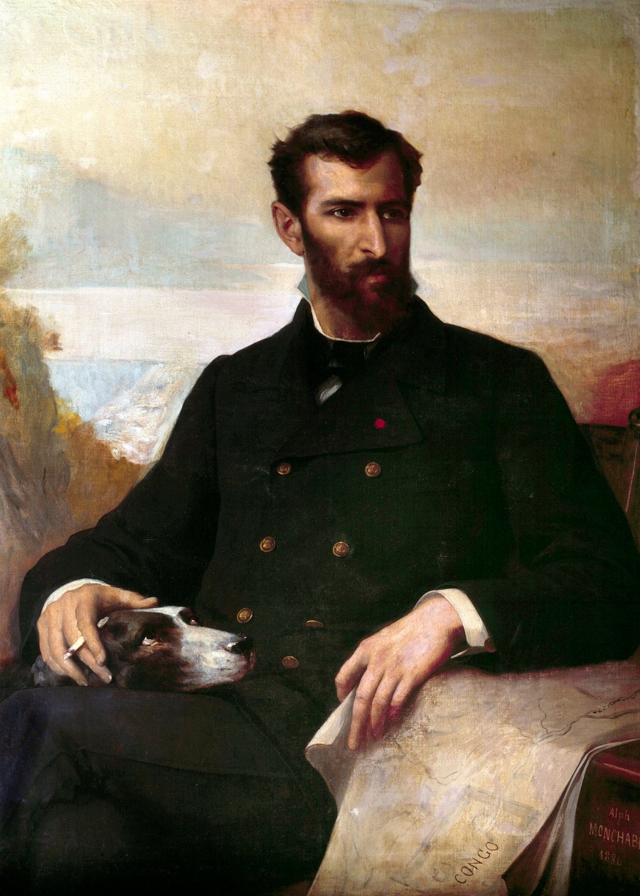 Retrato de Pierre Savorgnan de Brazza (1852-1905), de origem italiana, explorador francês na África Equatorial. pintura de Alphonse Monchablon (1835-1907) 1886 Paris, artes africanas e oceânicas de Xavier Alphonse Monchablon