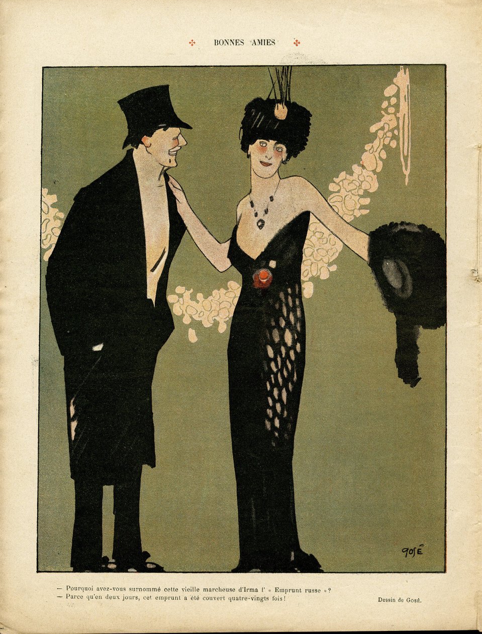 Ilustração de Xavier Gose (1876-1915) em Le Lire, 06/02/09 - Bons amigos - Amor, Moda, Flores de Xavier Gose