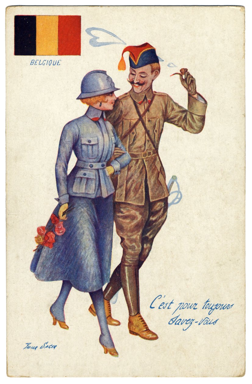 Cartão belga da primeira guerra mundial A harmonia entre aliados, c.1917 de Xavier Sager