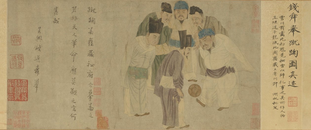 Pergaminho de Cuju (Imperador Taizu a tocar cuju) (cor sobre papel) de Xuan Qian