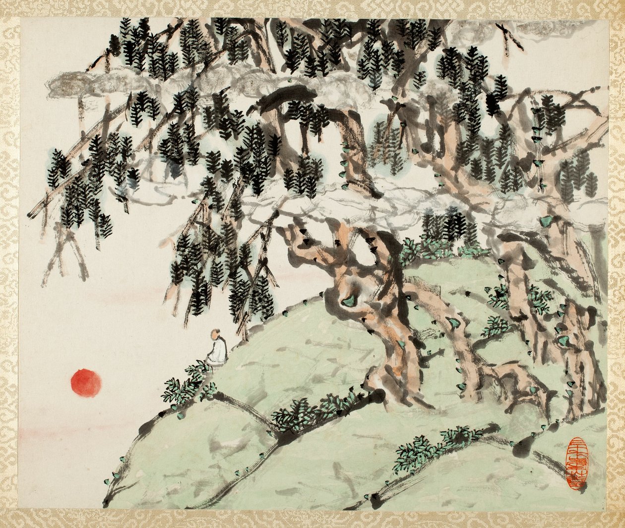 Paisagem e Figura, de um álbum de Paisagens e Caligrafia para Liu Songfu 山水册页 de Xugu