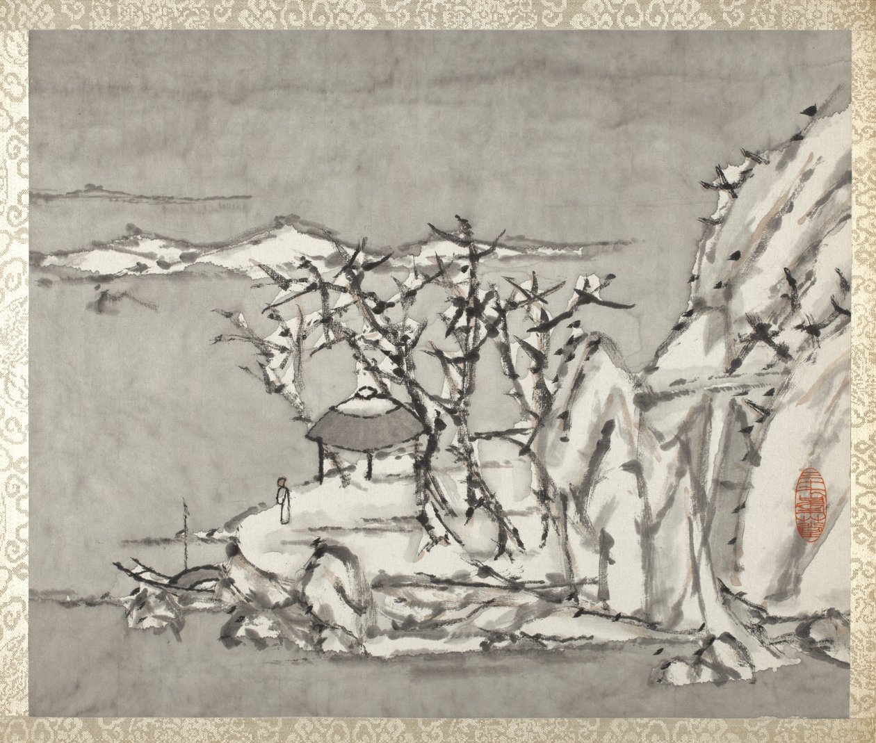 Paisagem e figura, de um álbum de Paisagens e caligrafia para Liu Songfu de Xugu