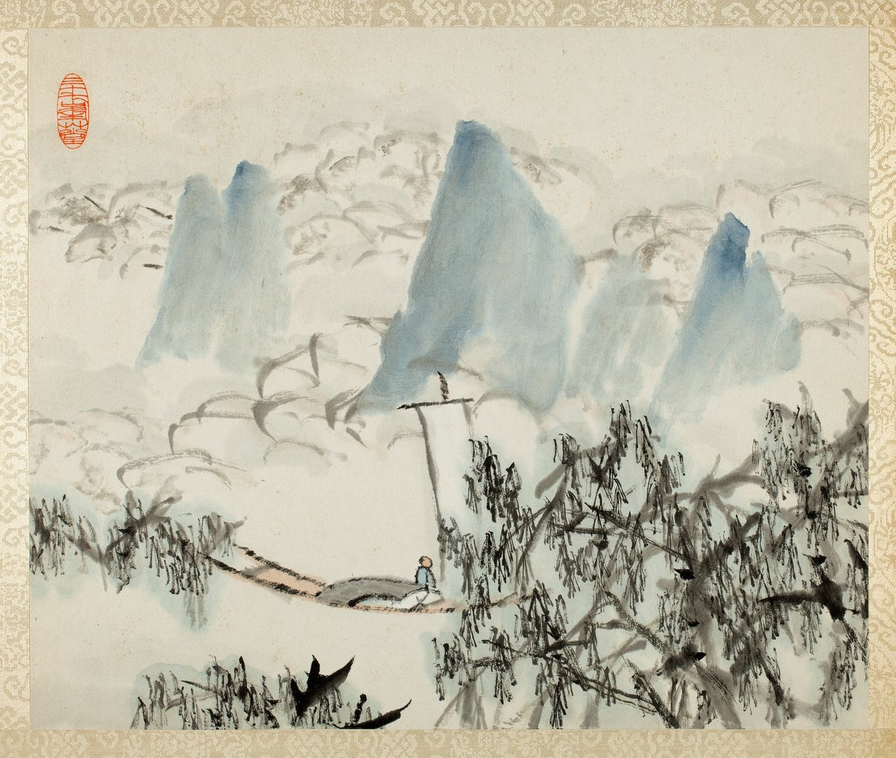 Paisagem com Figura, de um álbum de Paisagens e Caligrafia para Liu Songfu de Xugu
