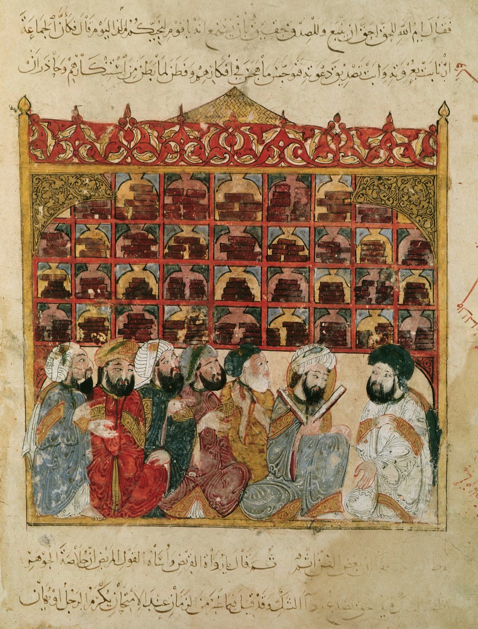 Sra. Ar 5847 fol.5, Abu Zayd na biblioteca de Basra, de &39;The Maqamat&39; (Os Encontros) de Al-Hariri, c.1240 de Yahya ibn Mahmud Al Wasiti