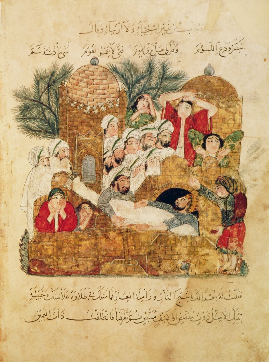 Ms Arab 5847 f.29, Enterro de uma vítima da peste, de &39;Al Maqamat&39; (As Reuniões) por Al-Hariri, c.1240 de Yahya ibn Mahmud Al Wasiti