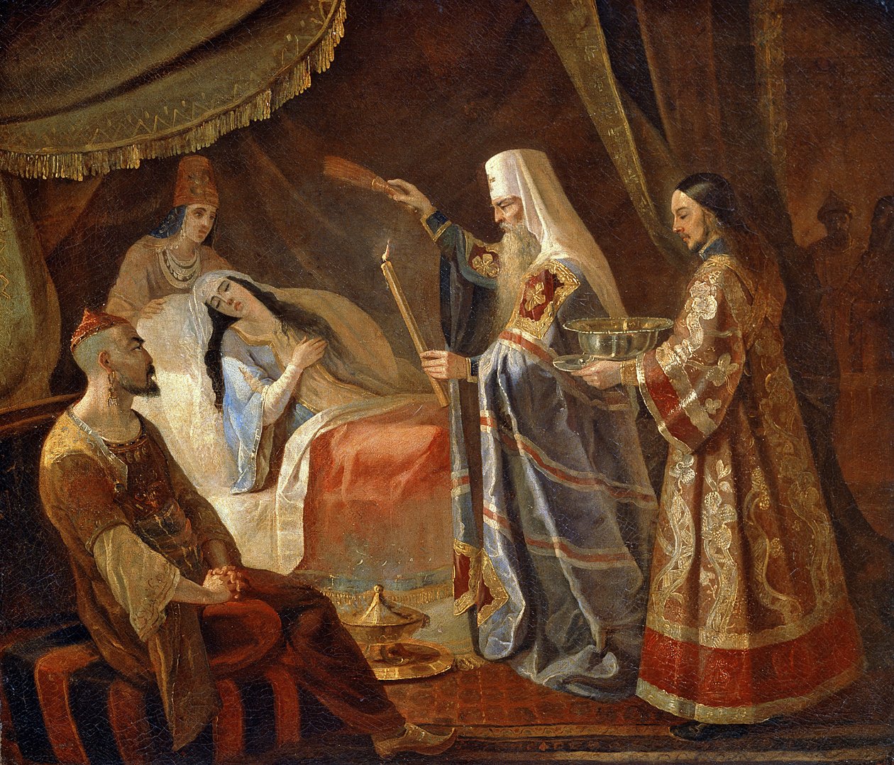Metropolitan Alexis Curando a Tatar Queen Taidula from Blindness de Yakov Fyodorovich Kapkov