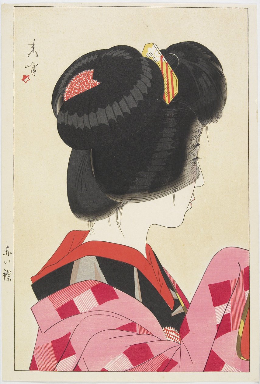 Colarinho Vermelho, 1928 (impressão em xilogravura a cores) de Yamakawa Shuho