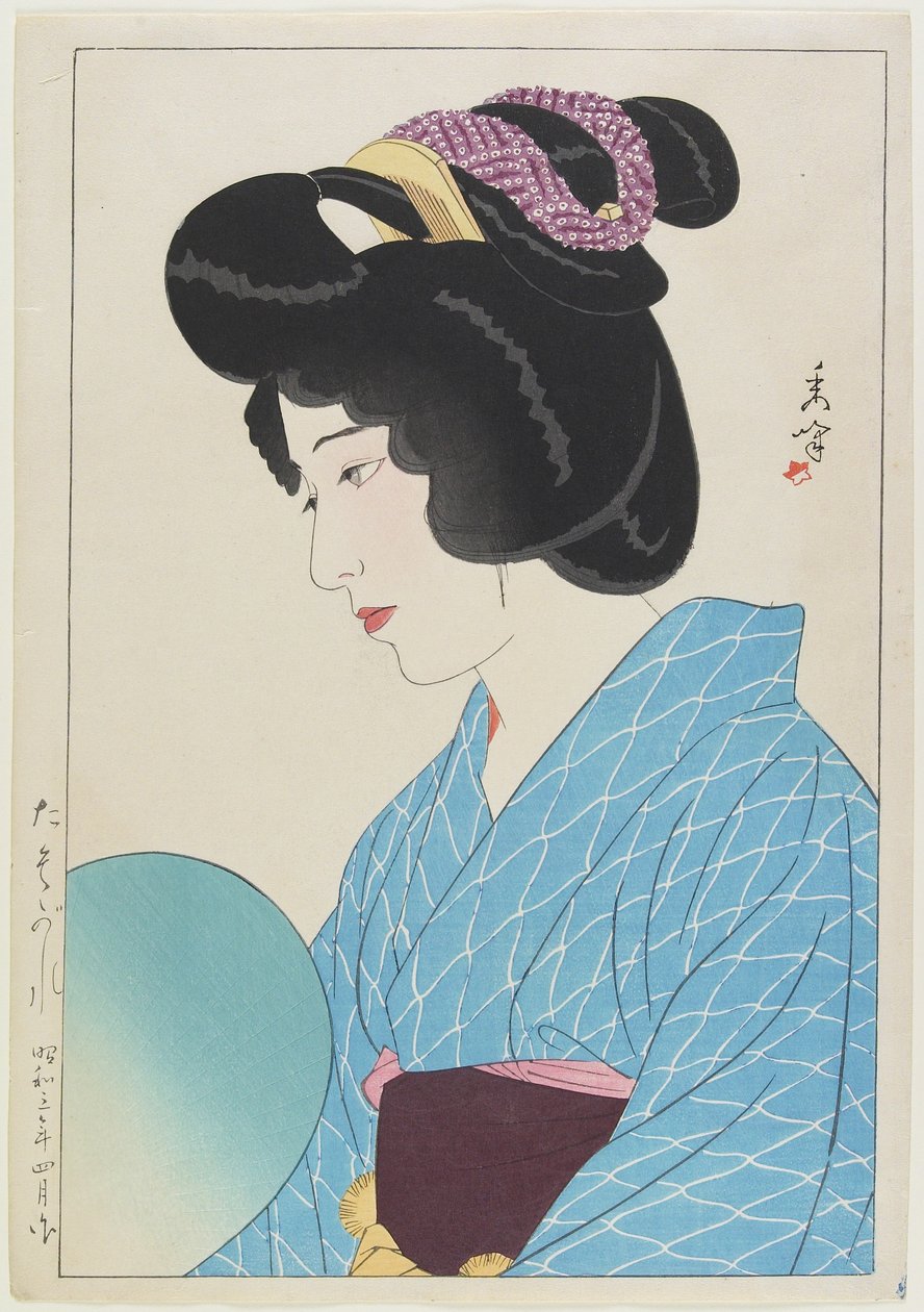 Crepúsculo, abril de 1929 (impressão em xilogravura a cores) de Yamakawa Shuho