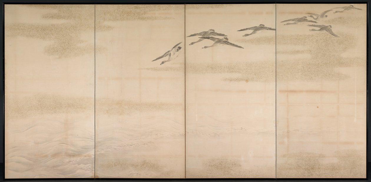 Gansos, juncos e água, 1800s. de Yamamoto Baiitsu