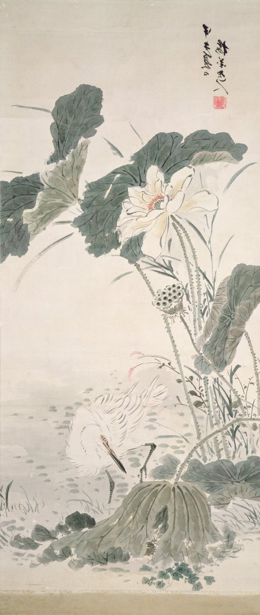 Garça e lótus, nd de Yamamoto Baiitsu
