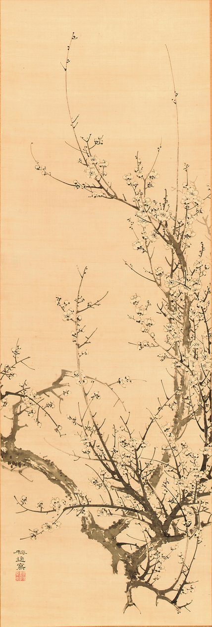 Ameixa, antes de 1856 ( tinta sobre seda) de Yamamoto Baiitsu
