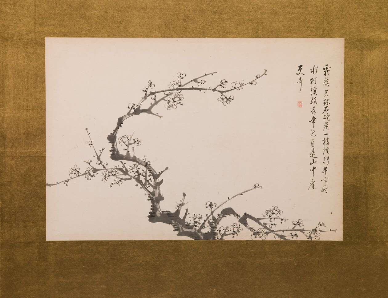 Prunus Blossoms, ecrã desdobrável, painel 3 de 4, período Edo 1844 (tinta sobre papel) (ver também 752778-82) de Yamamoto Baiitsu