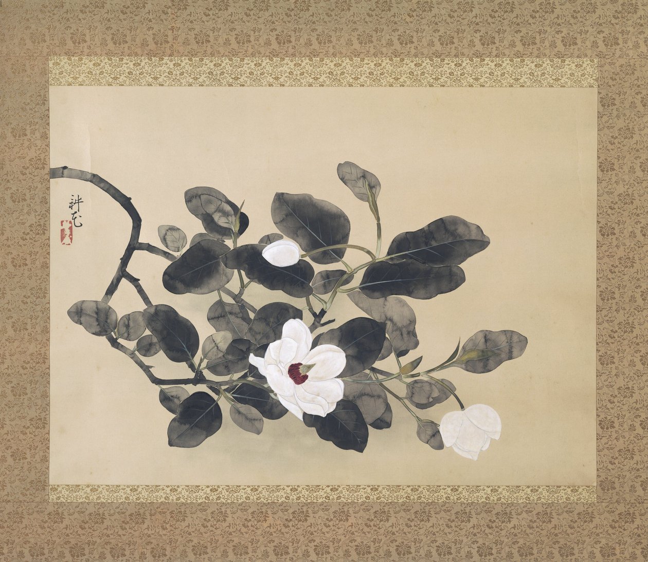 Ramo de magnólia, rolo de suspensão, 1933 de Yamamura Koka