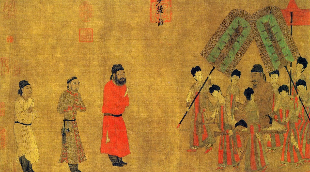 Imperador Taizong dá uma audiência para Ludongzan o embaixador do Tibete de Yan Liben