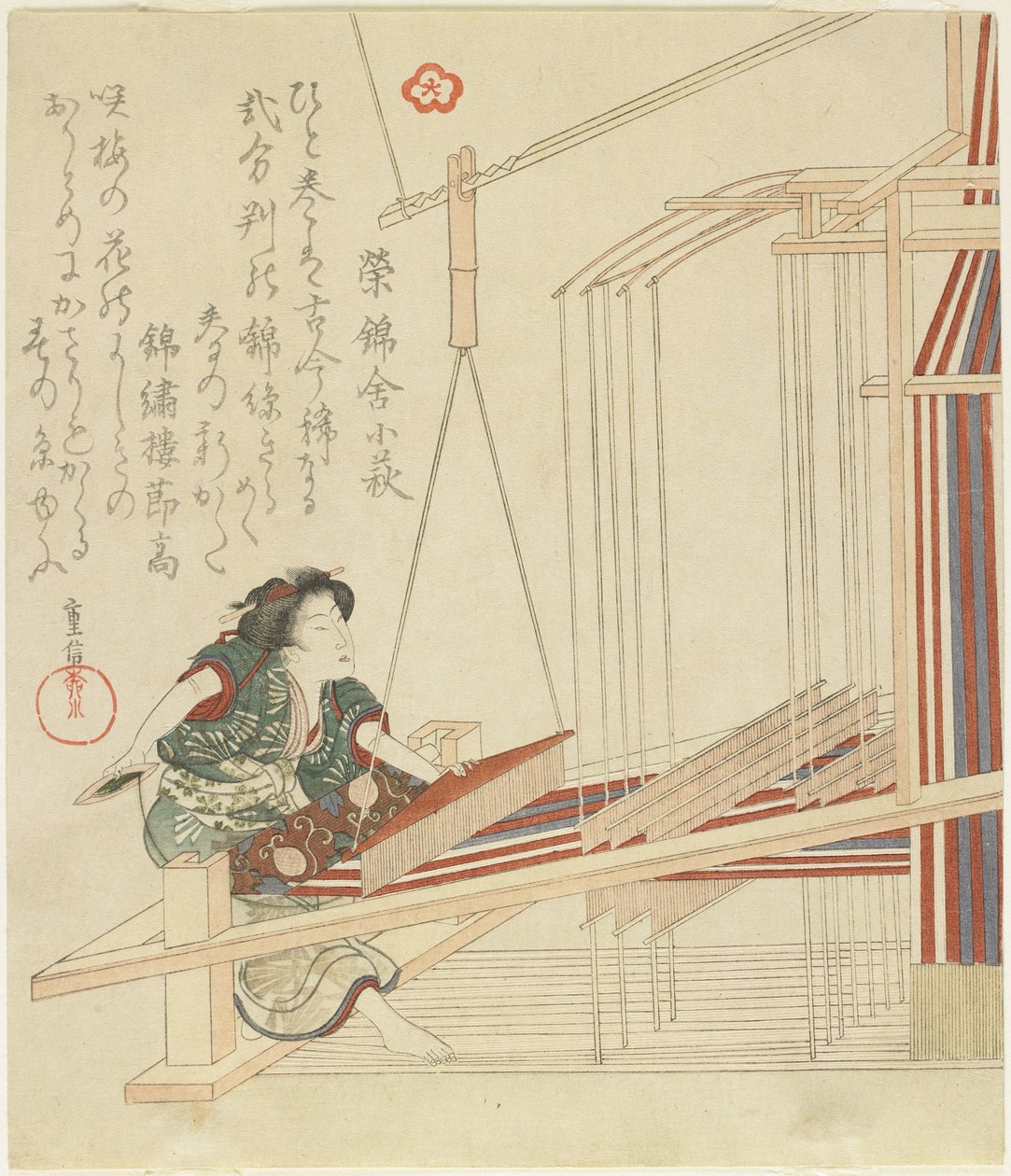 Mulher, tecelagem, cedo, 19o, século de Yanagawa Shigenobu