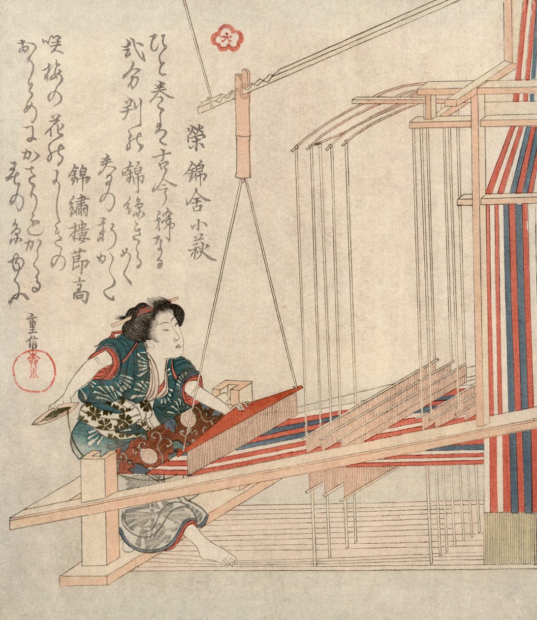 Tecelagem Hataori, c1829. de Yanagawa Shigenobu