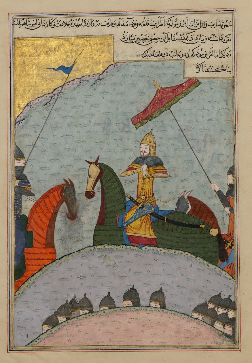Timur antes da batalha, fólio de uma cópia dispersa do Zafarnama..., A.H. 839A.D. 1436. de Ya