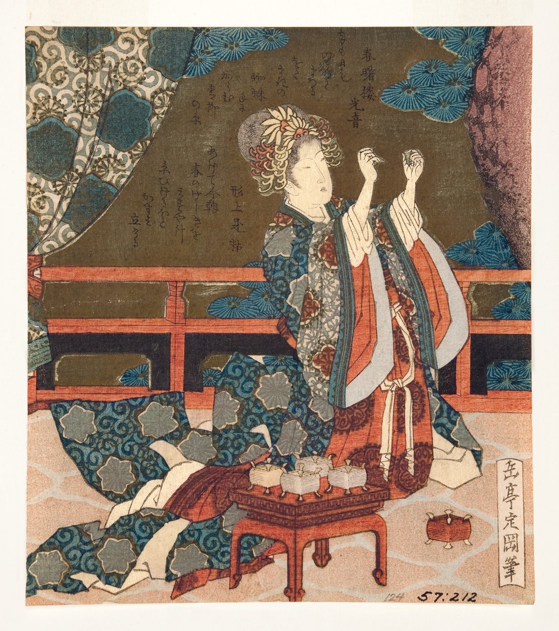 Mulher chinesa, examinando, um, fio, 1823-25, (woodblock) de Yashima Gakutei