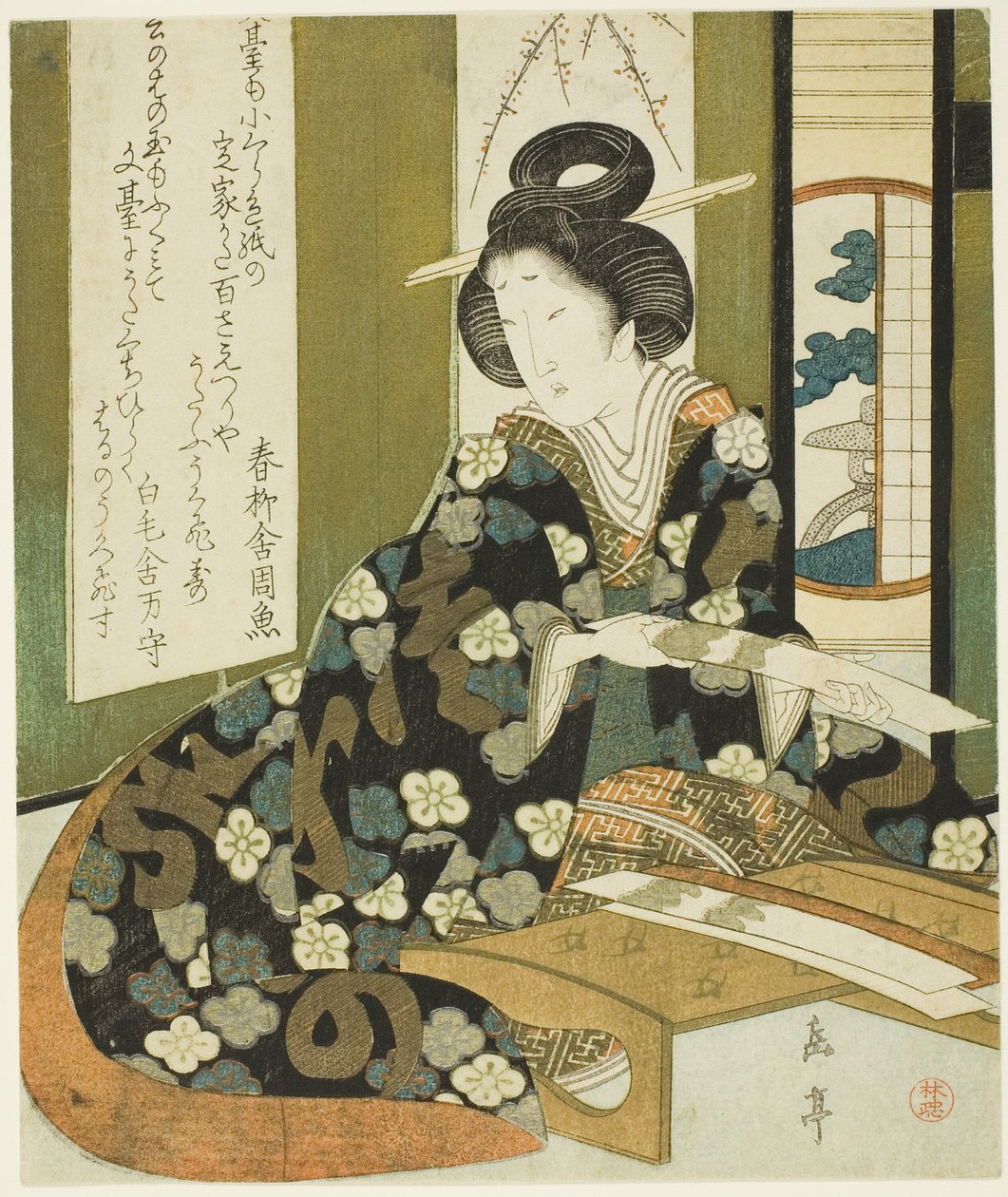 A Woman with a Poem Card, da série "A Set of Seven for the Katsushika Club" de Yashima Gakutei