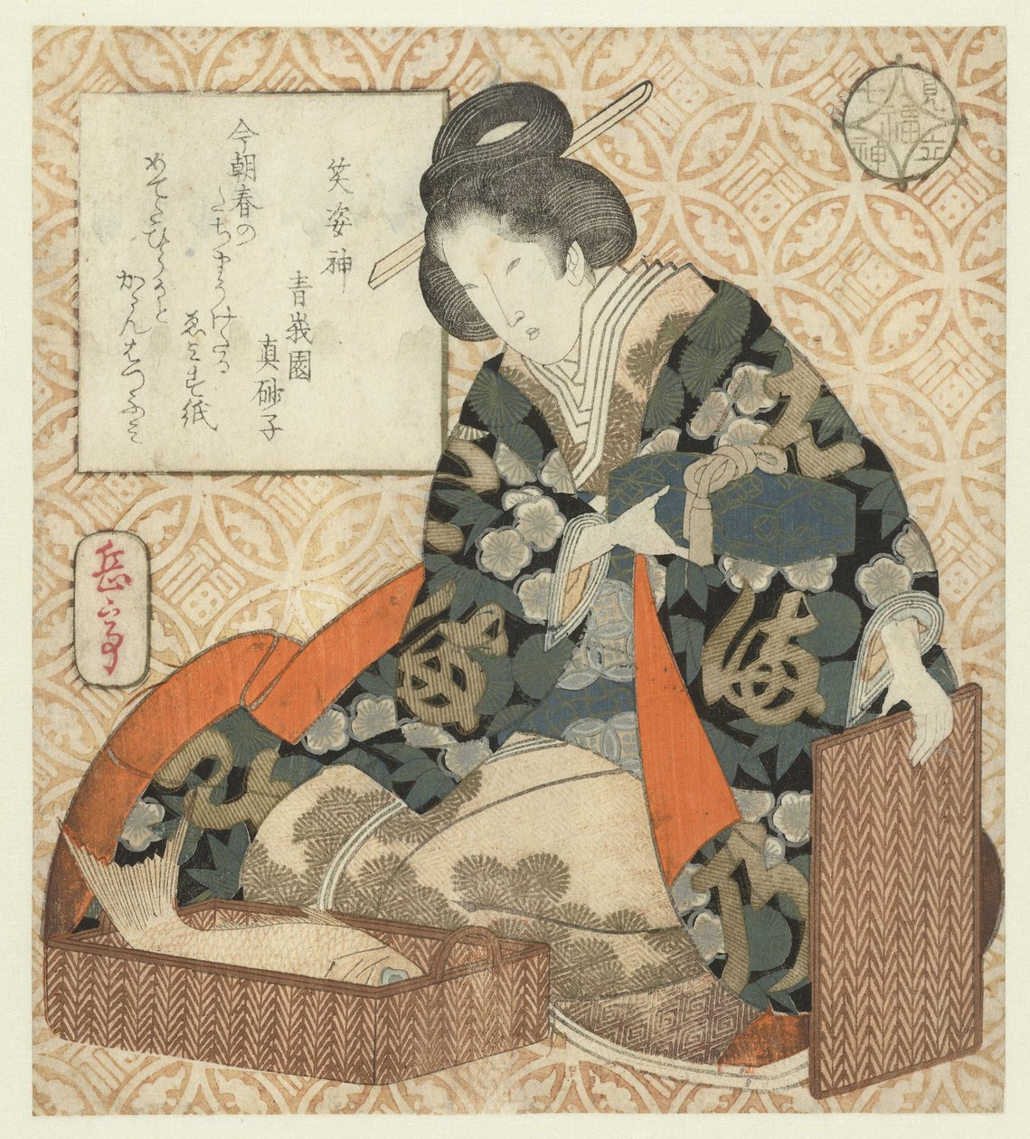 O Deus Ebisu Ebisu (título no objeto) A Parody of the Seven Gods of Luck (título da série) Mitate shichifukujin (título da série no objeto) de Yashima Gakutei