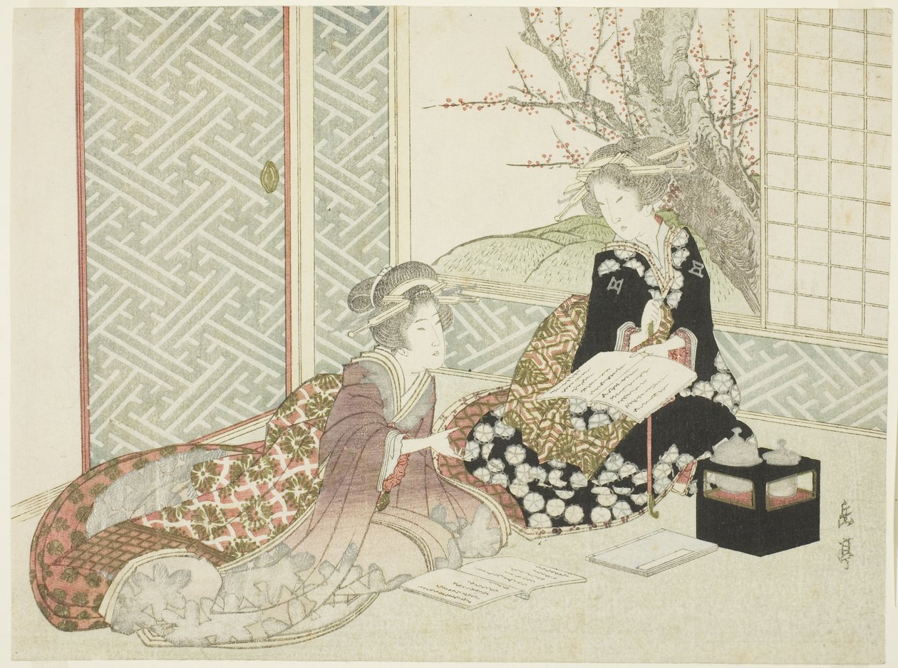 Duas mulheres lendo de Yashima Gakutei