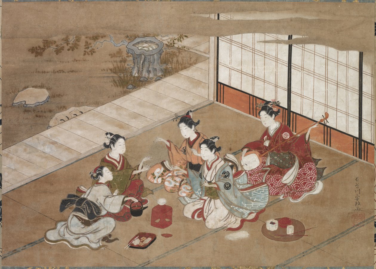 Jogando o jogo da mão, c. 1760. de Yasumasa Hasegawa