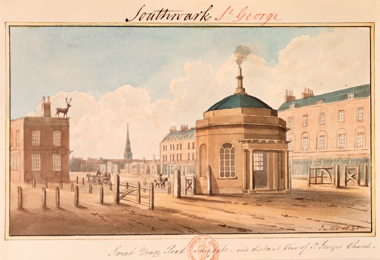 Turnpike na Great Dover Road, Southwark, Londres, 1825 de Yates