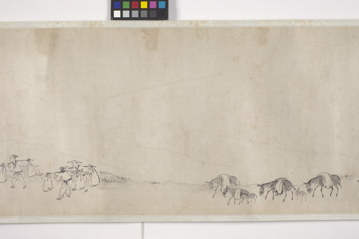 Cem burros Transportando Grãos, Handscroll, c.1700 (tinta sobre papel) de Ye Yin