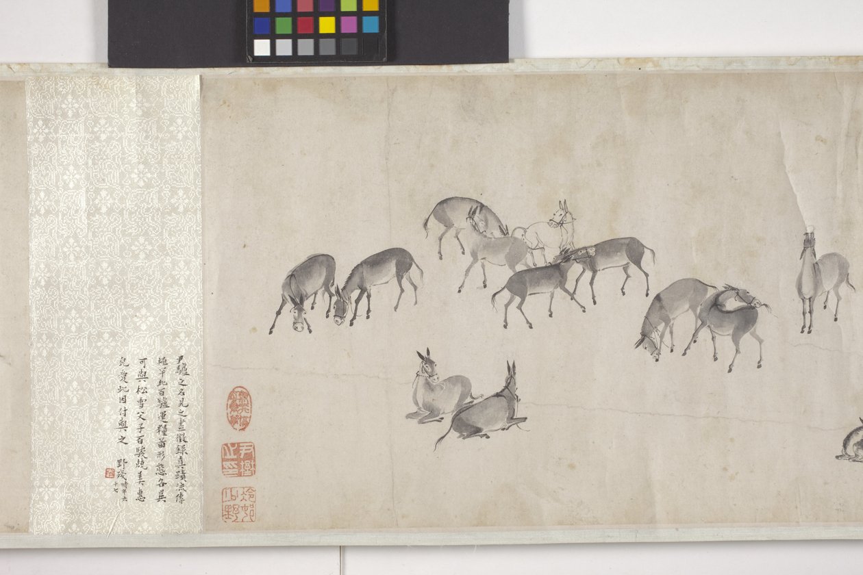Cem burros Transportando Grãos, Handscroll, c.1700 (tinta sobre papel) de Ye Yin
